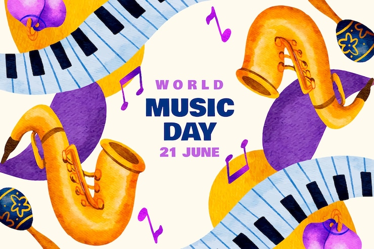 Vecteur gratuit fond aquarelle pour la célébration de la journée mondiale de la musique