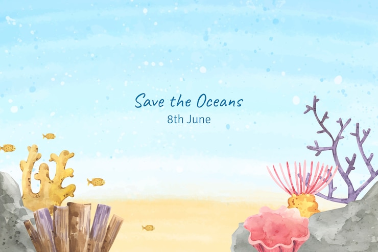 Vecteur gratuit fond aquarelle pour la journée mondiale des océans avec des créatures aquatiques