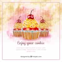 Vecteur gratuit fond d'aquarelle vintage avec des cupcakes délicieux