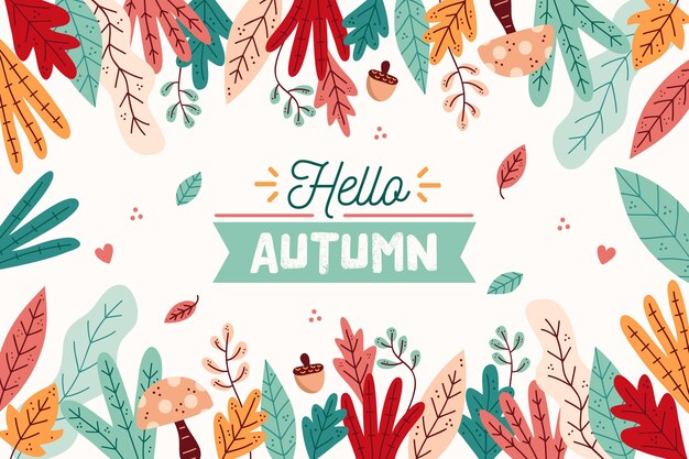 Fond d'automne avec des feuilles dessinées à la main