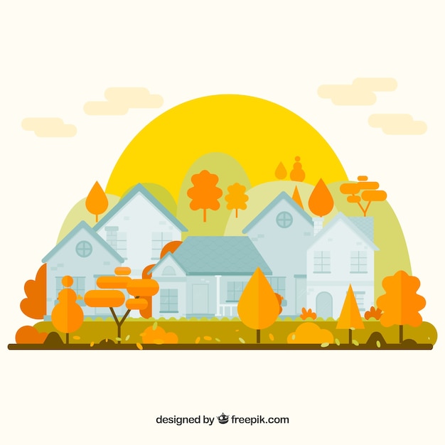 Vecteur gratuit fond d'automne avec des maisons