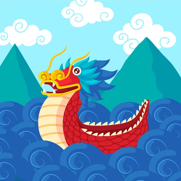 Vecteur gratuit fond de bateau dragon design plat