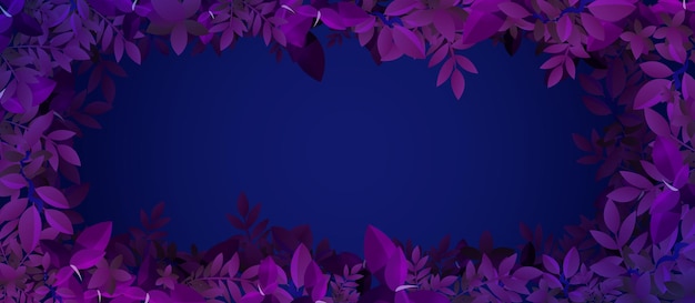 Fond bleu avec cadre de feuilles violettes