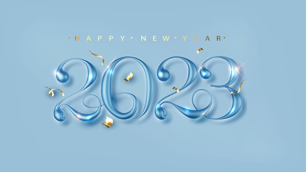 Vecteur gratuit fond bleu du nouvel an avec des chiffres gracieux pour la date 2023