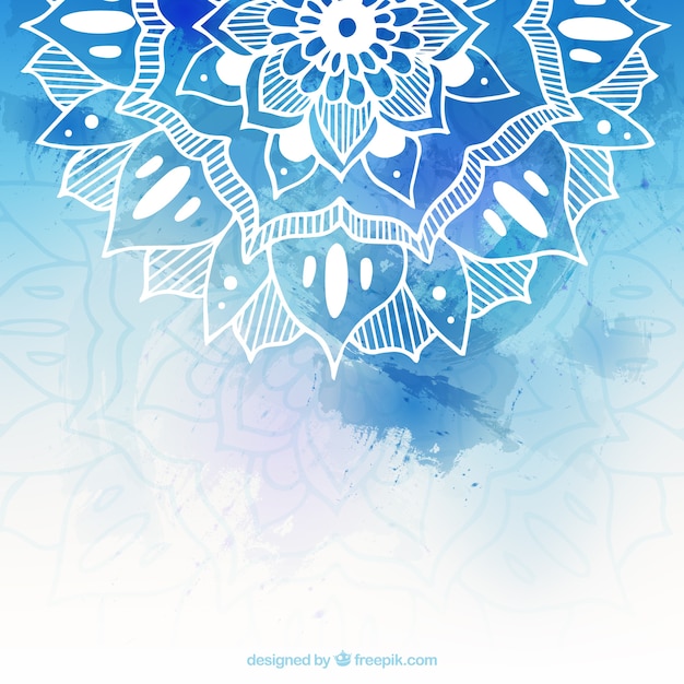 Fond Bleu Avec Mandala Dessiné à La Main