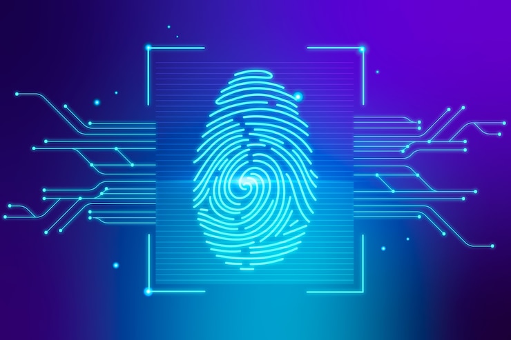 Vecteur gratuit fond bleu moderne avec empreintes digitales au néon