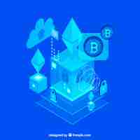 Vecteur gratuit fond de blockchain bleu abstrait