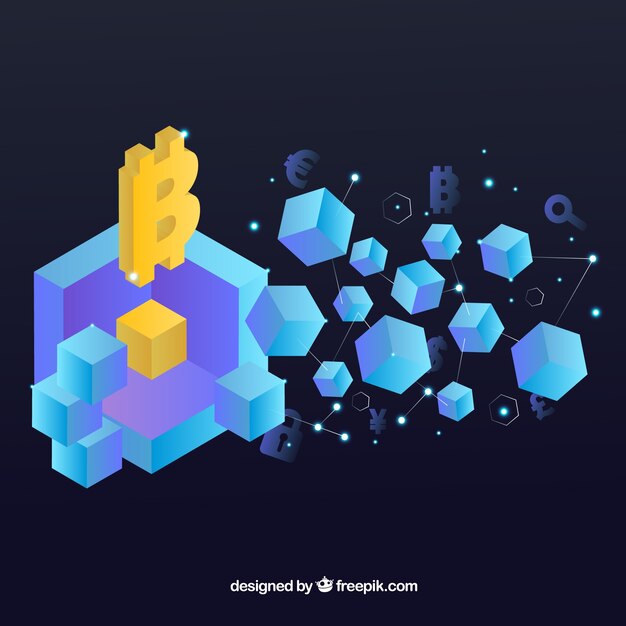 Fond de Blockchain avec des formes isométriques