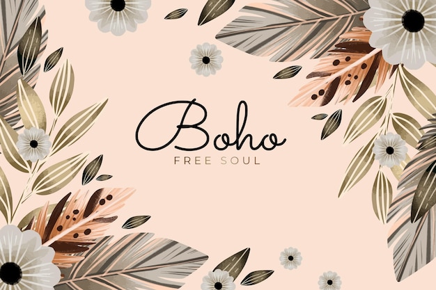 Fond de boho aquarelle avec des fleurs et des feuilles