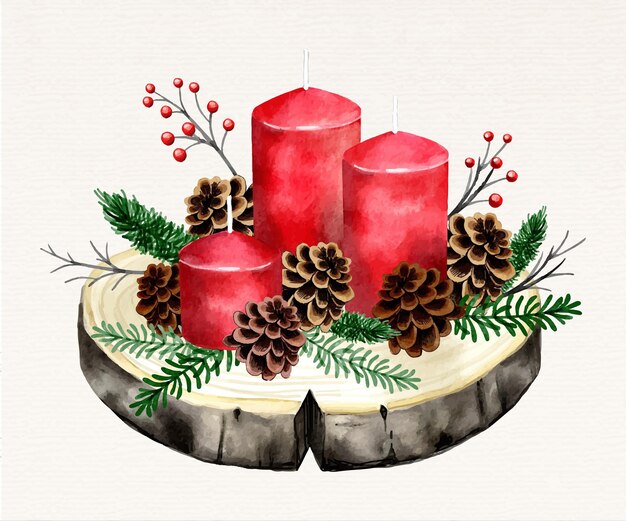 Fond de bougie de Noël aquarelle