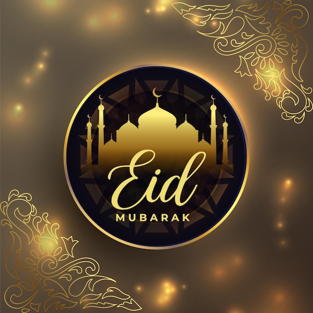 Vecteur gratuit fond brillant élégant eid mubarak avec mosquée dorée