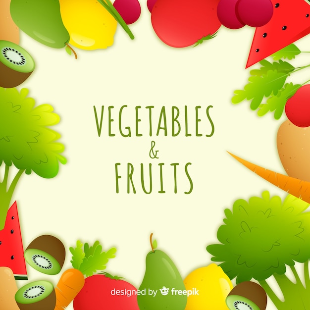 Fond de cadre de fruits et légumes frais dessinés à la main