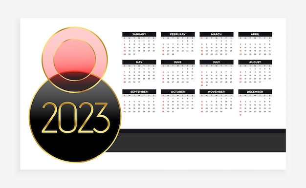 Vecteur gratuit fond de calendrier élégant du nouvel an 2023 pour le mur du bureau