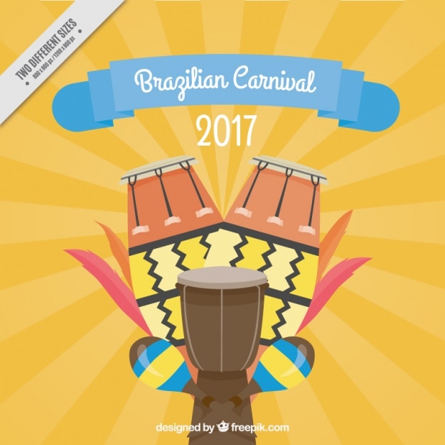 Vecteur gratuit fond de carnaval brésilien avec de petits tambours