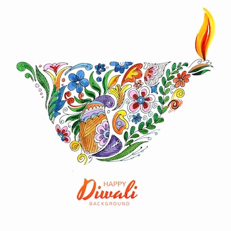 Fond de carte de festival de diwali diya artistique décoratif