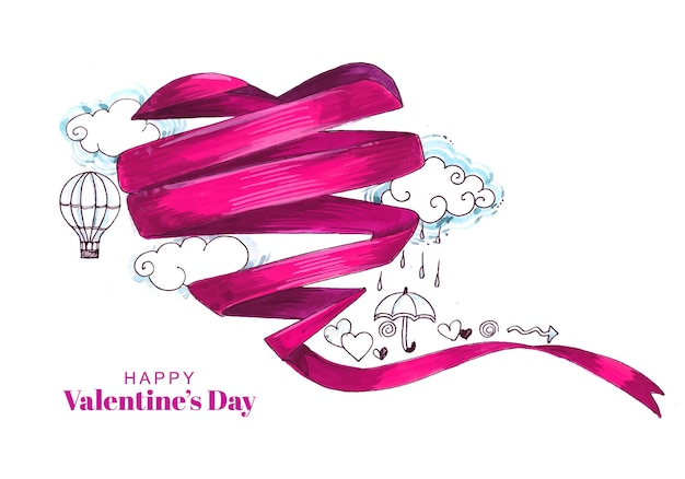 Fond de carte de vacances saint valentin en forme de coeur ruban élégant
