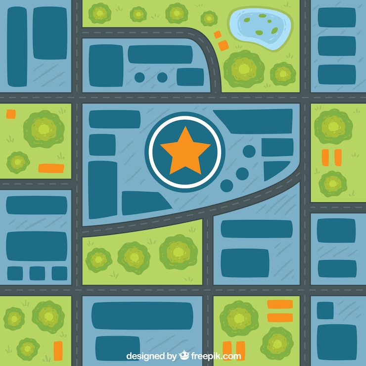 Vecteur gratuit fond de carte de la ville avec étoile au milieu