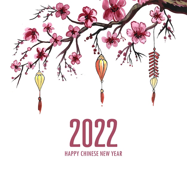 Fond De Carte De Voeux Décoratif Fleur De Cerisier 2022 Nouvel An Chinois