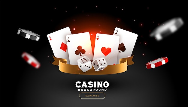 Fond de casino avec dés de cartes à jouer et jetons volants