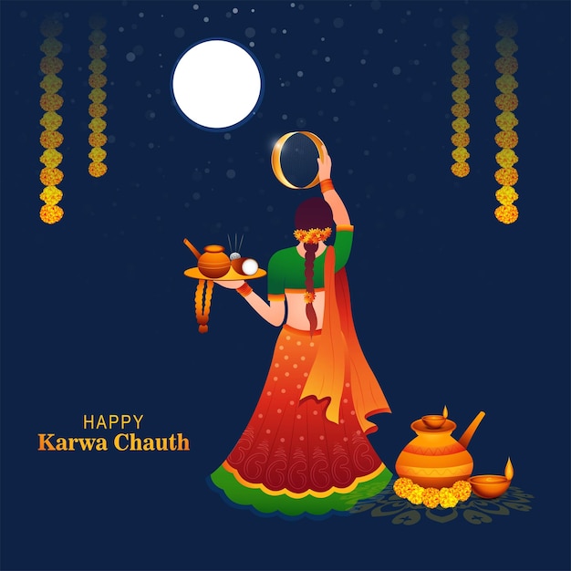Vecteur gratuit fond de célébration du festival indien heureux karwa chauth