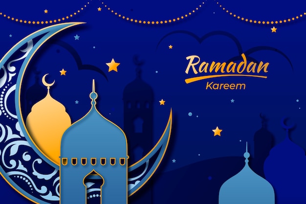 Vecteur gratuit fond de célébration du ramadan de style papier