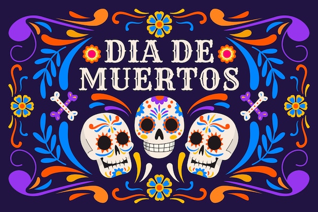 Vecteur gratuit fond de célébration plat dia de muertos