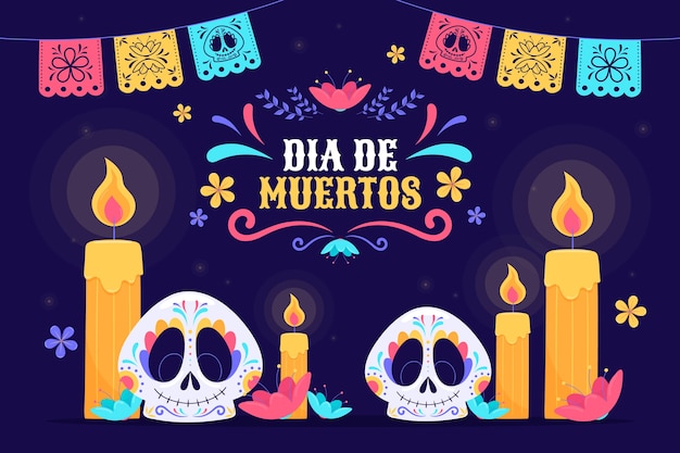 Vecteur gratuit fond de célébration plat dia de muertos