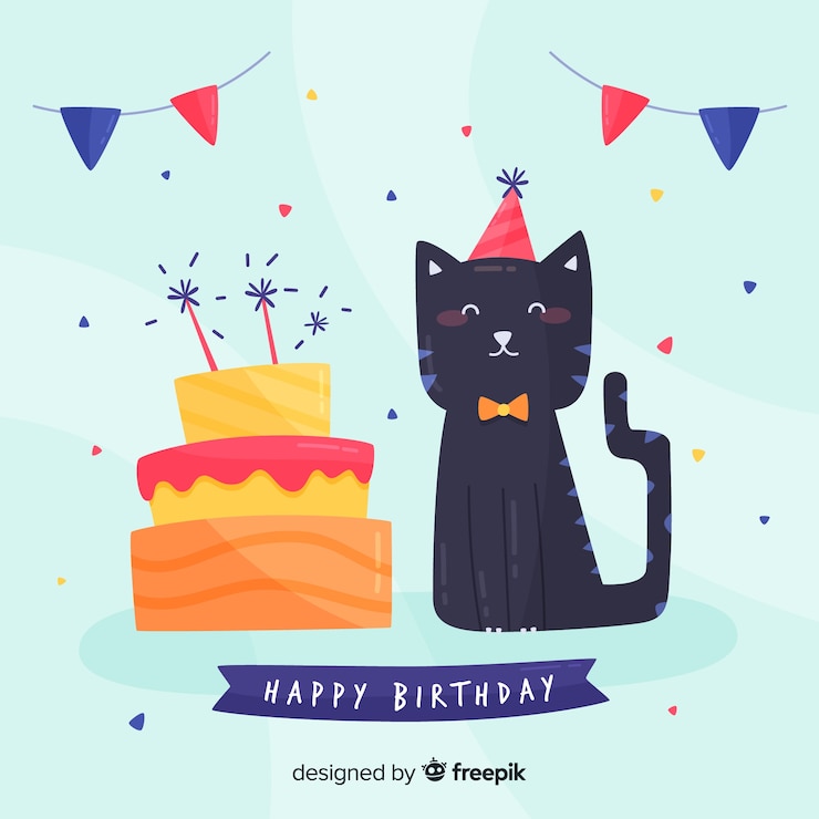 Vecteur gratuit fond de chat anniversaire