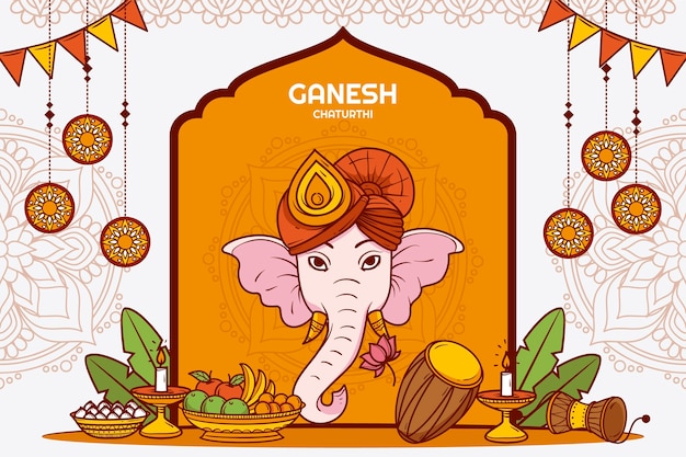 Vecteur gratuit fond de chaturthi plat ganesh