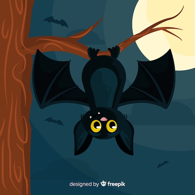 Vecteur gratuit fond de chauve-souris halloween dans un design plat