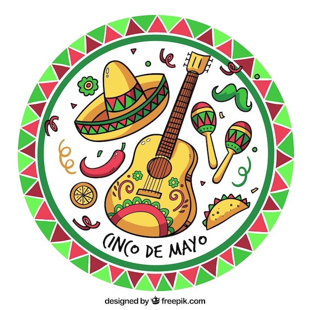 Vecteur gratuit fond de cinco de mayo avec des éléments mexicains