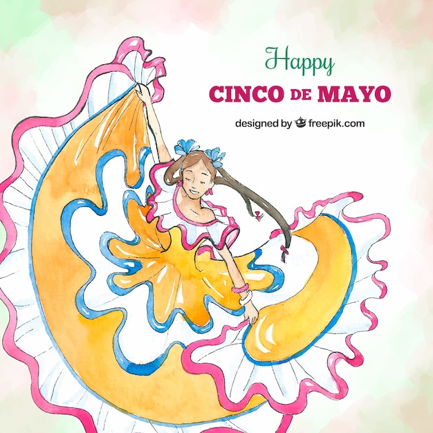 Fond de Cinco de mayo avec femme dansant dans un style aquarelle