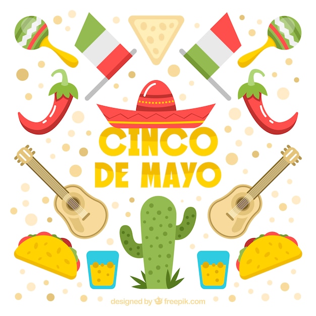 Vecteur gratuit fond de cinco de mayo avec de la nourriture traditionnelle