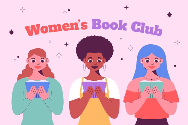 Vecteur gratuit fond de club de lecture féminin dessiné à la main