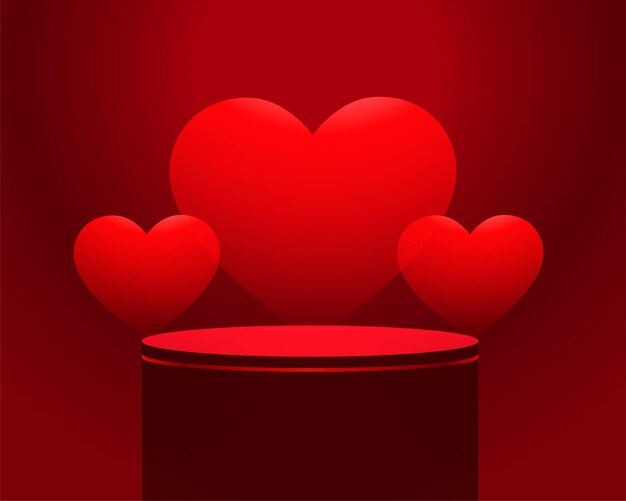 Fond de coeurs saint valentin avec plate-forme rouge podium 3d