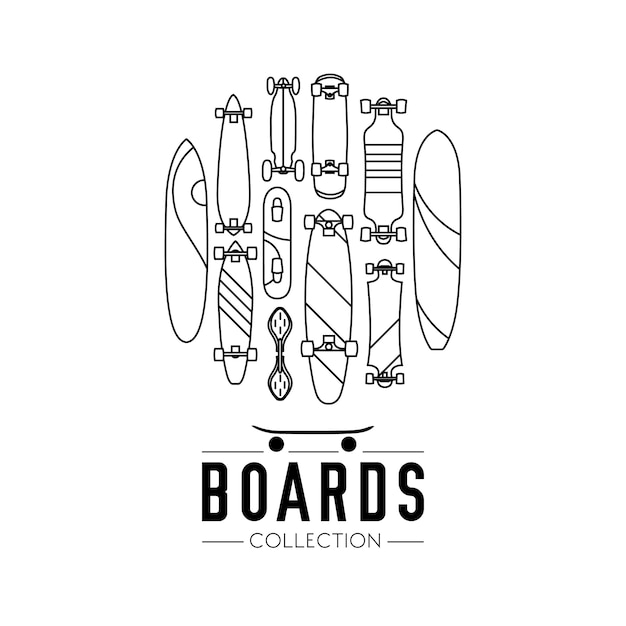 Fond De Collection De Skateboard Et Skateboard Avec Des Planches à Roulettes Situées Sur Un Cercle