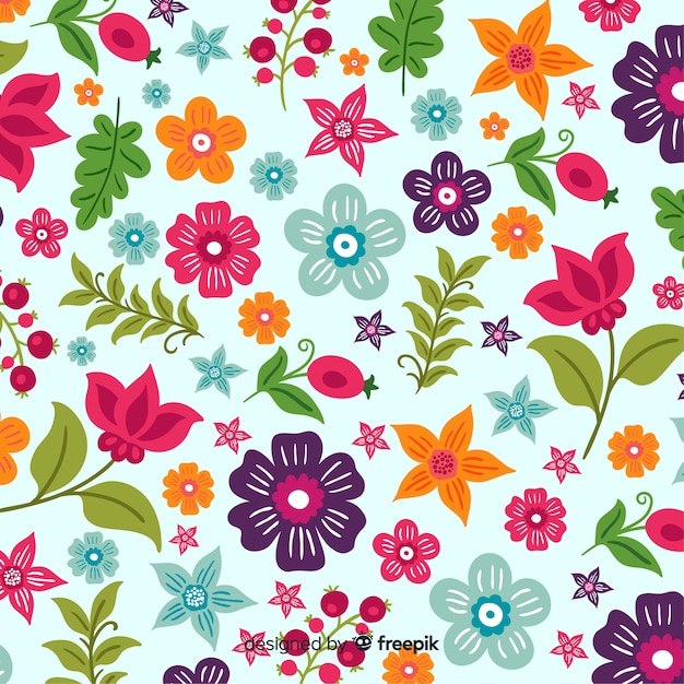 Fond Coloré Avec De Belles Fleurs Et Design Floral