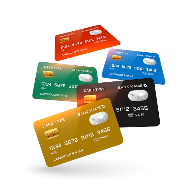 Vecteur gratuit fond de concept de cartes de crédit réalistes flottantes