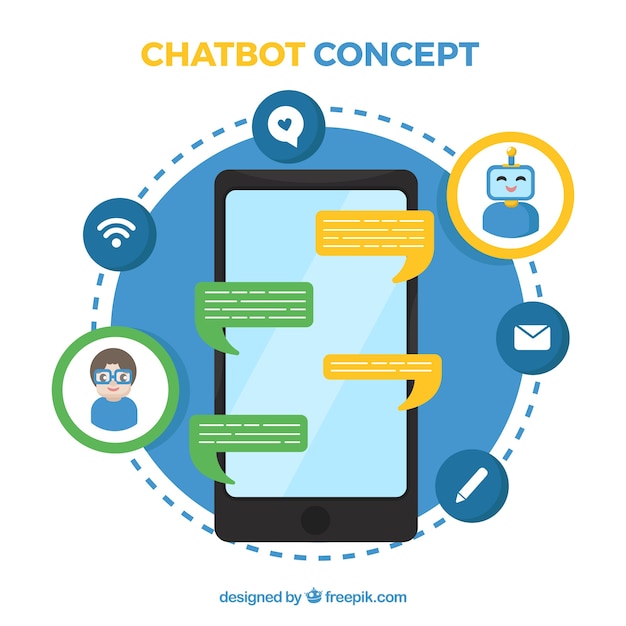 Vecteur gratuit fond de concept de chatbot avec appareil mobile