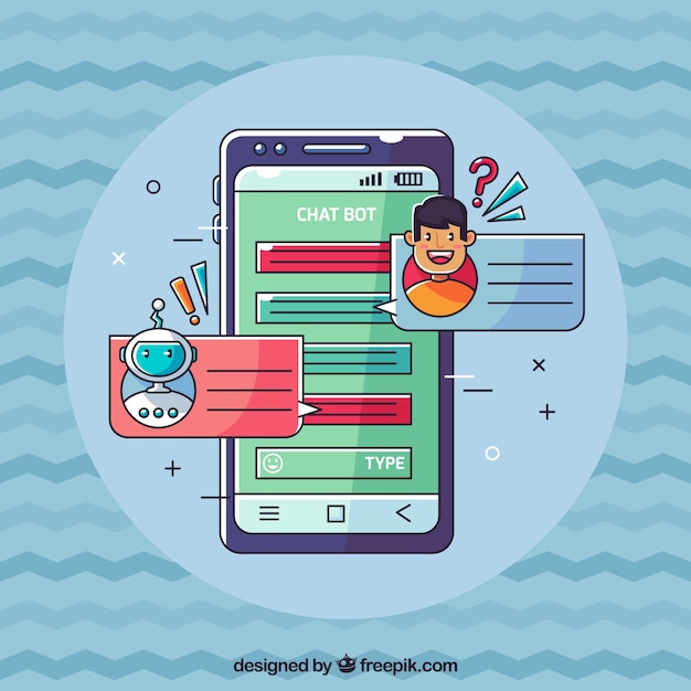 Vecteur gratuit fond de concept de chatbot avec appareil mobile