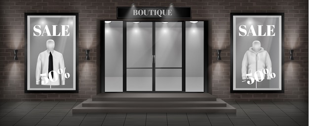 Vecteur gratuit fond de concept, façade de boutique boutique avec enseigne