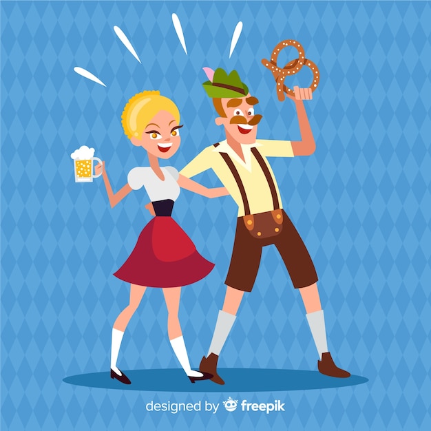 Vecteur gratuit fond concept oktoberfest avec un couple mignon