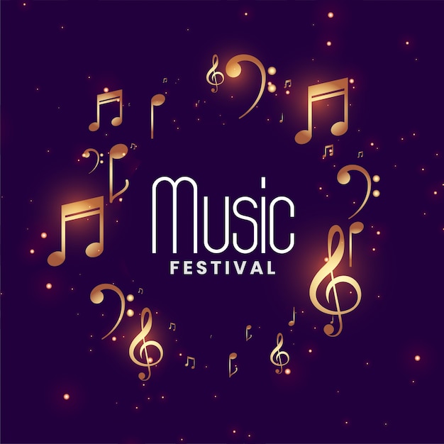 Vecteur gratuit fond de concert de festival de musique avec des notes de musique d'or