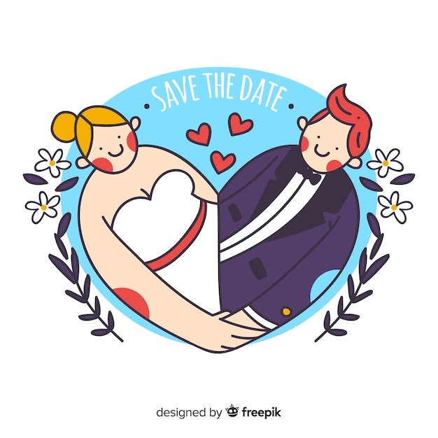 Vecteur gratuit fond de couple de mariage dessiné à la main