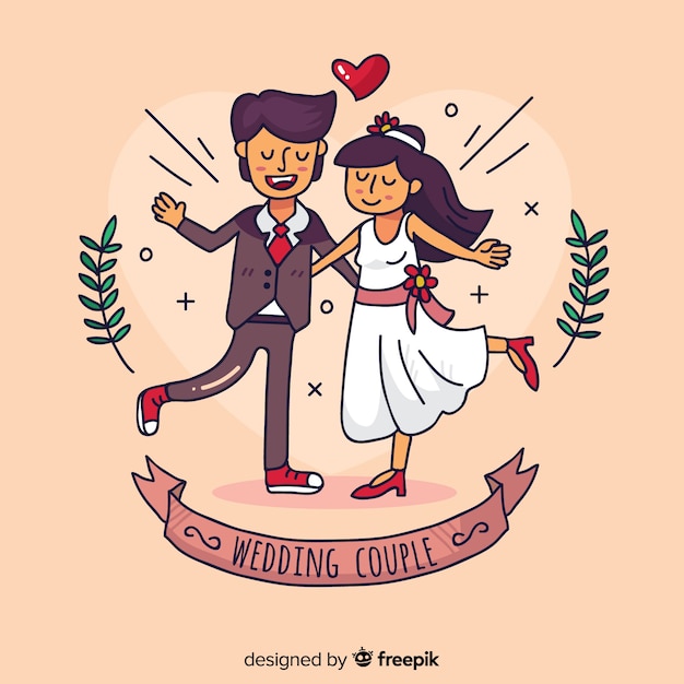 Vecteur gratuit fond de couple de mariage dessiné à la main