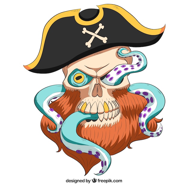 Fond De Crâne Du Capitaine De Pirate Avec Pieds De Poulpe Vecteur gratuit