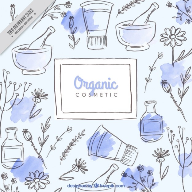 Vecteur gratuit fond croquis de crèmes naturelles avec des taches d&#39;aquarelle