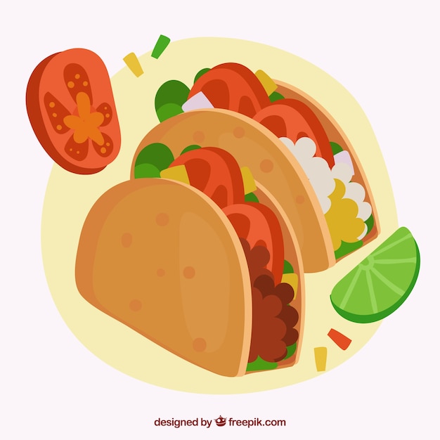 Vecteur gratuit fond de la cuisine mexicaine avec deux tacos