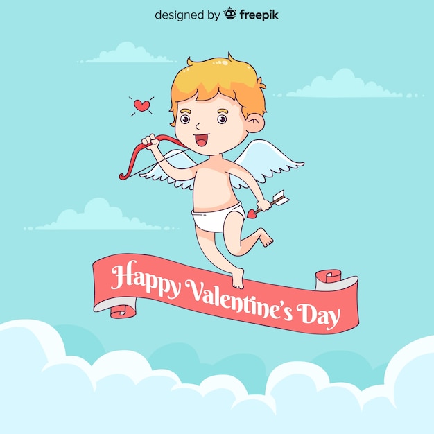 Fond De Cupidon Dessiné Main Valentin