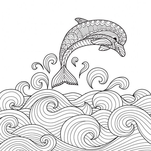 Fond de dauphins dessinés à la main